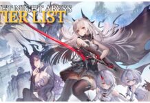 Duet Night Abyss Tier List – Which Character Shards to Grind For! Feature image for our duet night abyss tier list showing an array of characters on the screen with text on the left reading "duet night abyss" in white and "tier list" beneath and clipping on top the other text in yellow