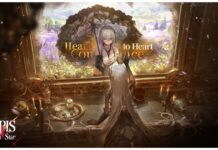 Elpis: Fallen Star OBT Tier List Feature image for our elpis fallen star obt tier list showing a character in a mirror looking at herself holding a parasol on the other side as she reaches towards her reflection