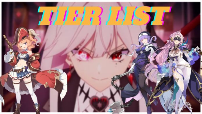 Feature image for our oz rewrite tier list showing a blurred background of a character with image pngs of three different women in front of the illustration and tier list written at the top centre