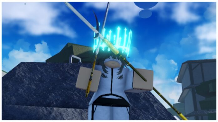 Feature image for our type soul hell update codes guide showing a player equipping their weapon with a large glowing blue crown atop their head