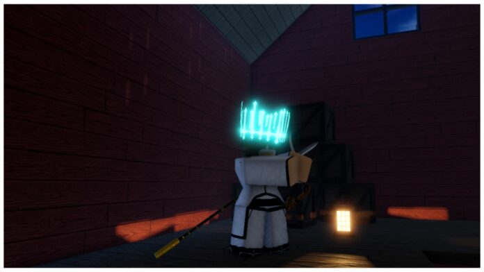 Feature image for our type soul vow of potential guide showing a player in a lavish glowing blue crown holding their arms out in a dimly lit barn next to a golden lantern