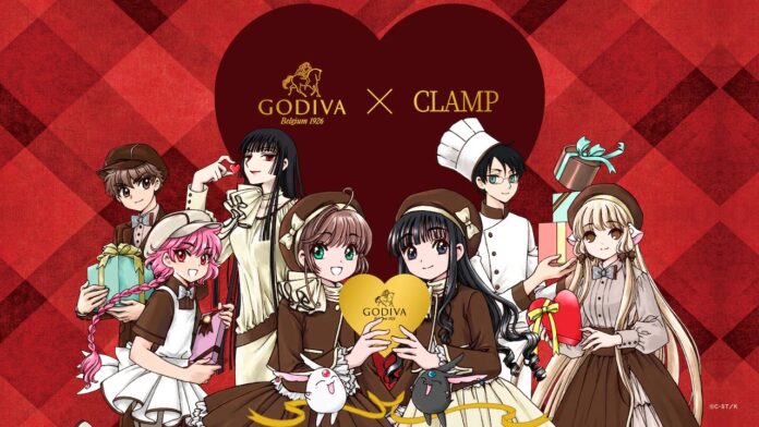 featured image for our news on Godiva x CLAMP Collection. It shows the Clamp characters holding some Godiva merchandised items.