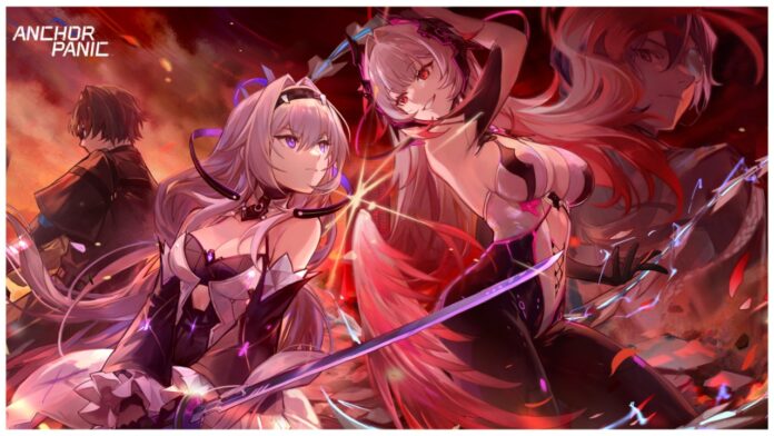 Feature image for our anchor panic tier list showing two character engaging in combat looking at each other with intensity as a deep red hue is cast over the image