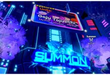 Anime Crusaders Tier List – September Rankings! Feature image for our anime crusaders tier list showing the summons area with the jjk themed banner on display within a bright billboard above the blue summons lettering
