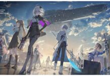 Chaos Zero Nightmare Combatant Tier List Feature image for our chaos zero nightmare combatant tier list showing a roster of characters walking away from the sunrise with a large space battleship hovering in the sky behind them