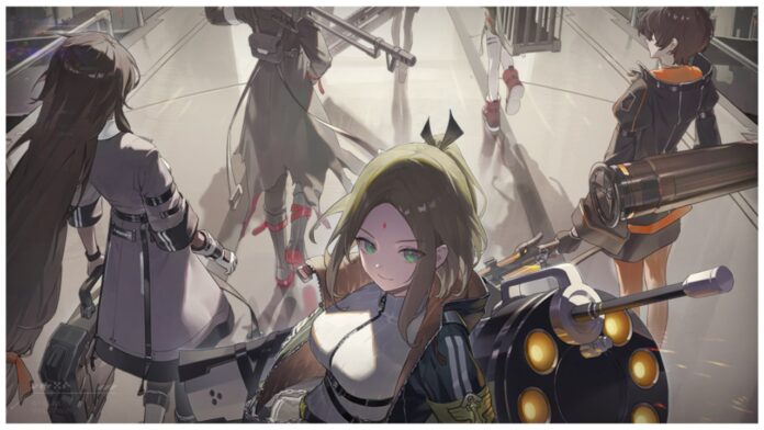 Feature image for our chaos zero nightmare partner tier list showing a bunch of characters walking away towards a light with a grey filter over their bodies. Only the central and closest character is turned looking at the camera.