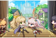 Official Release Goddess Order PvE Tier List Feature image for our goddess order pve tier list showing two characters in a chibi pixel style in the centre of the screen. The blonde lady on the left is dragging the pink haired girl excitedly