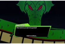 How To Summon Shenron in Anime Vanguards – Plus Wish Rewards! Feature image for our how to summon shenron in anime vanguards guide showing shenron with his text box over his nose asking what the player seeks.