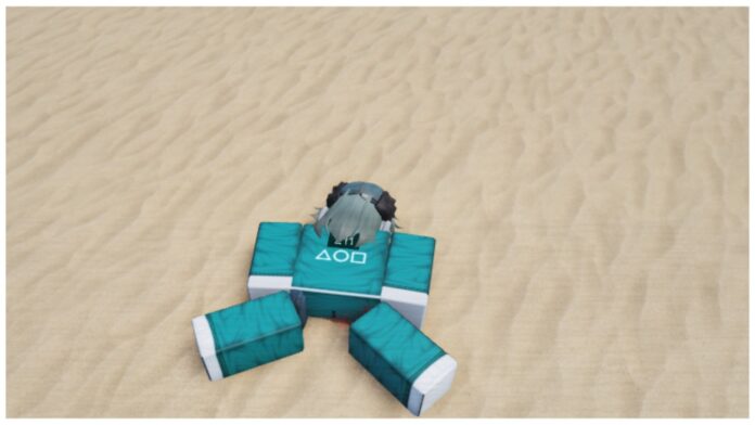 Feature image for our ink game player 100 guide showing a player face down on the floor in a ragdoll position in the sand