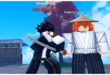 Jujutsu Seas Accessories Guide – Complete Masterlist Feature image for our jujutsu seas accessories guide showing a character dressed as spamton next to the katana boss who is wearing the straw hat