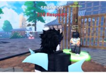 Jujutsu Seas Moveset Tier List Feature image for our jujutsu seas moveset tier list showing the anime moveset npc dealer leaning against a wooden fence with their arms folded as a character dressed as spamton looks to them, with the viewer seeing over their shoulder