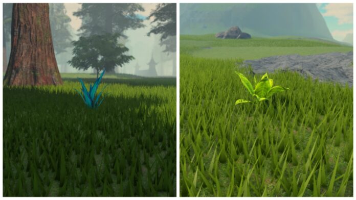 Feature image for our reborn cultivation herbs guide showing a spirit grass and ginseng in a two-way collage