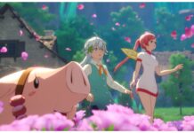 Seven Deadly Sins Origin Tier List Feature image for our seven deadly sins origin tier list showing two characters in a pink flower field watching in awe as petals spread around them. In the foreground near the camera is hawk, the pig