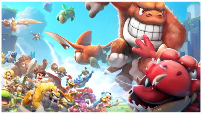 Feature image for our stone age pets world pets tier list showing a variety of creatures brawling and heading towards the camera