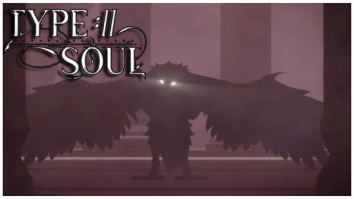 Feature image for our Type Soul injured shinigami locations guide showing a weird hell mob that appears like a tall shadowy bird with white glowing eyes