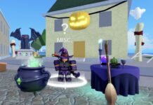 Blox Fruits Halloween Potions – Crafting Recipes and What Each Does Feature image for our Blox Fruits Halloween Potions guide showing a witch standing near a cauldron.