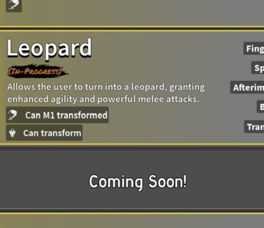 Blox Fruits Tiger Guide – Reworked Leopard Including Abilities and Transformation Feature image for our Blox Fruits Tiger guide showing a shop stock with a fruit for sale.