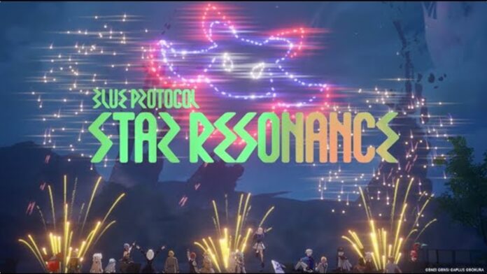 featured image for our news on Blue Protocol: Star Resonance. It shows the game's logo in neon colours and a city with sparkling lights in the background.
