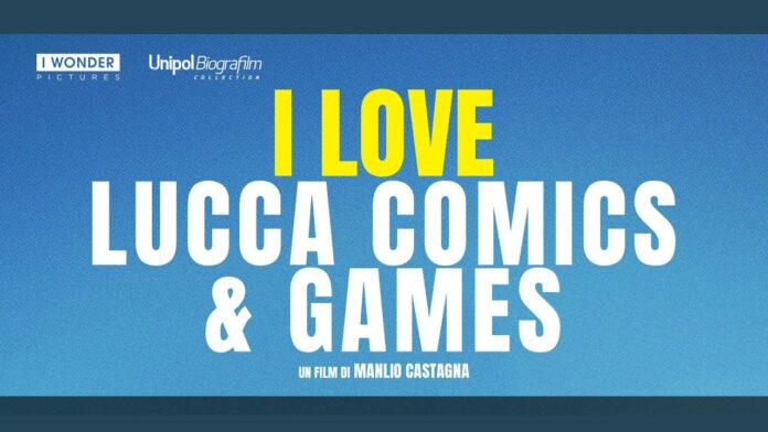 I Love Lucca Comics & Games featured image for our news on I Love Lucca Comics & Games. It shows the words 'I Love Lucca Comics & Games' in big basic sans font in yellow and white. The backdrop is blue.