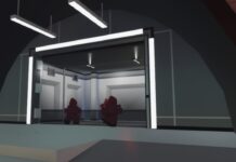 Ink Game Guard Powers – Rarity, Abilities, and How to Get Power Spins Feature image for our Ink Game Guard Powers guide showing NPCs in a mask walking into an elevator.