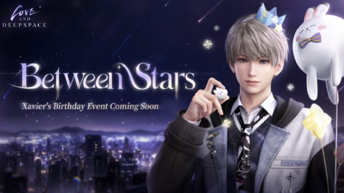 Feature image for our Love and Deepspace Xavier's Birthday Event news piece showing Xavier with a starry night city behind him.
