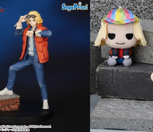 SEGA Announces a Special Tokyo Revengers x Back to the Future Collab! featured image for our news on Tokyo Revengers Back to the Future. It shows the new merch available as part of the collab.