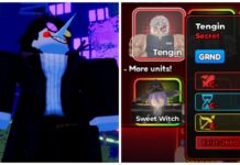 How To Unlock The Anime Crusaders Secret Tengin – Plus Evo + Passives Feature image for our anime crusaders secret tengin guide showing a player on the left dressed as spamton looking to their right to see the tengin unit in the new update log