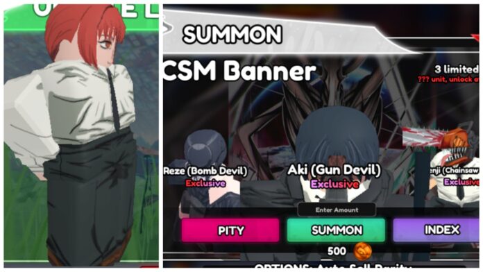 Feature image for our animw guardians update 15 tier list showing makima standing on the left overlooking the csm summons featuring denji, reze, and aki