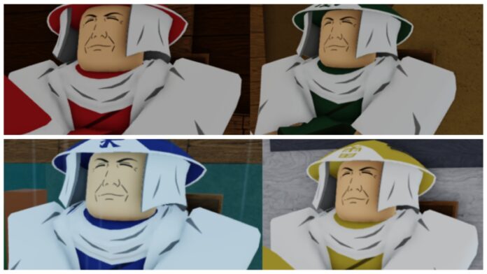Feature image for our bloodlines village factions guide showing four kages wearing the same robes with slight colour differences between red, green, blue and yellow.