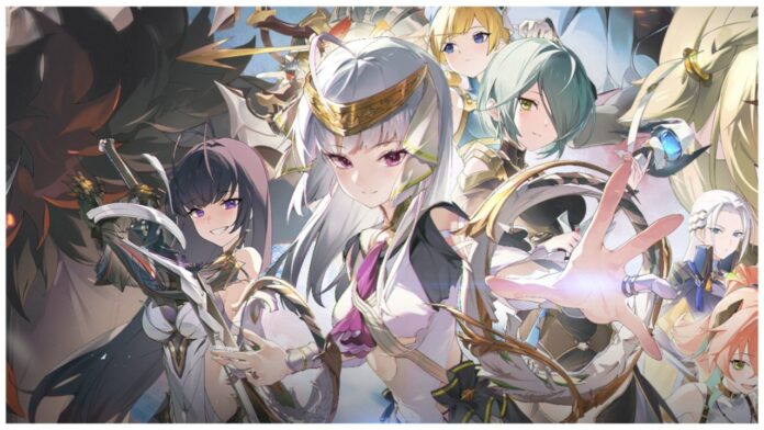 Feature image for our blue protocol star resonance class tier list showing a rich variety of characters in a stunning anime style crowding the illustration, the central character is reaching her hand out to the viewer