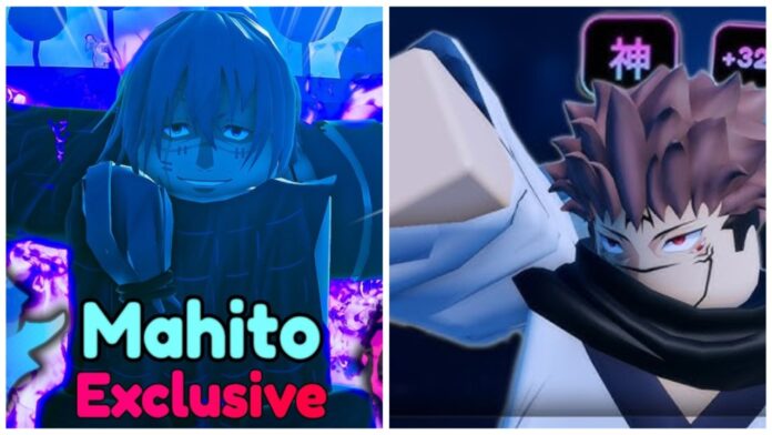 Feature image for our how to get sukuna fingers in anime vanguards guide showing the mahito unit on the left with the sukuna unit on the right