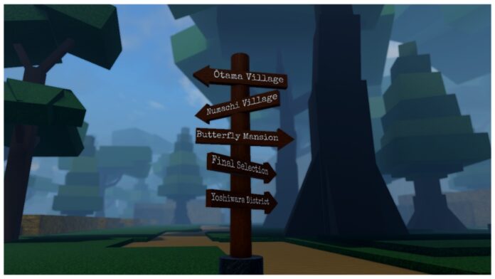 Feature image for our onikami races guide showing a sign post pointing out many locations of interest that has relevance to the races.