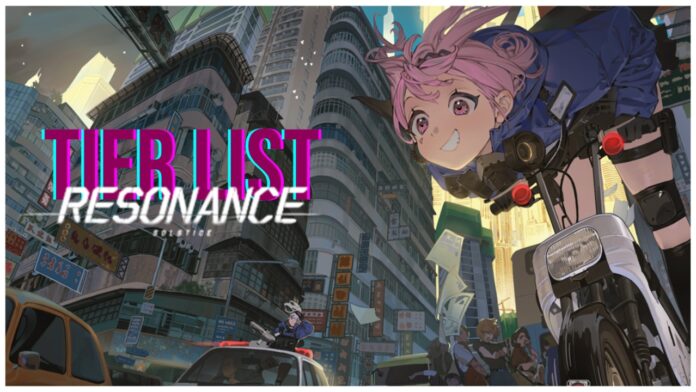 resonance-solstice-tier-list Feature image for our resonance solstice tier list showing a character with pink hair on a bike leaning forward over the front with a wide grin as a city ever expands into the background