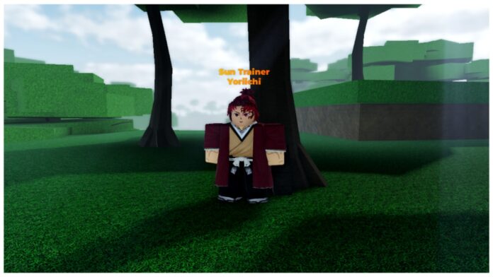 Feature image for our weak legacy 2 best breathing technique guide showing the yoriichi trainer on top of a grassy hill in front of a tree to get shade