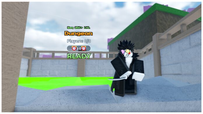 Feature image for our weak legacy 2 dungeon drops guide showing a player with their sword held in front of them as they stand before the dungeons ring in little village.