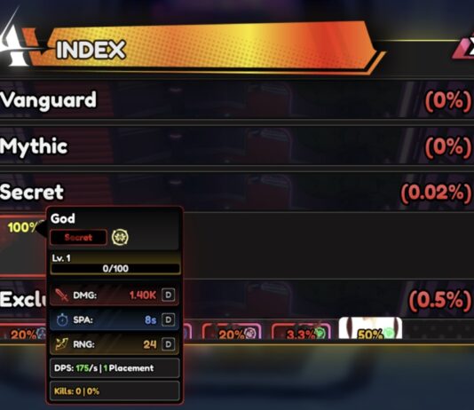 Anime Vanguards Dio – How to Obtain God and All Evolutions! Feature image for our Anime Vanguards Dio guide showing an index of different units available and their drop rates.