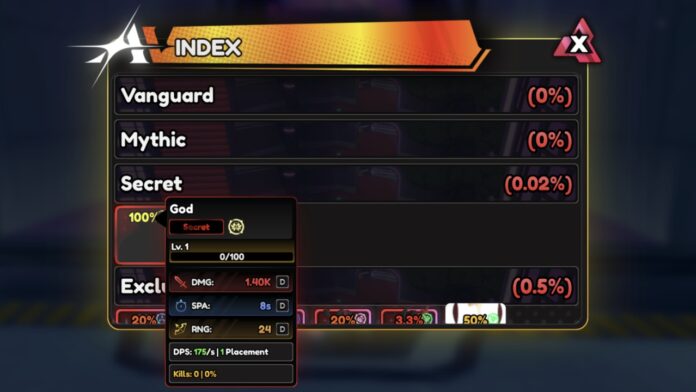 Anime-Vanguards-Dio Feature image for our Anime Vanguards Dio guide showing an index of different units available and their drop rates.