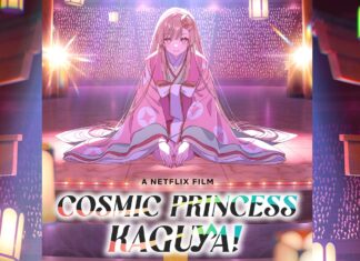 Netflix Announces New Anime Based on Japanese Folktale Cosmic Princess Kaguya! featured image for our news on Cosmic Princess Kaguya. It shows Princess Kaguya sitiing on the ground in a pink, shiny Kimono-style gown.