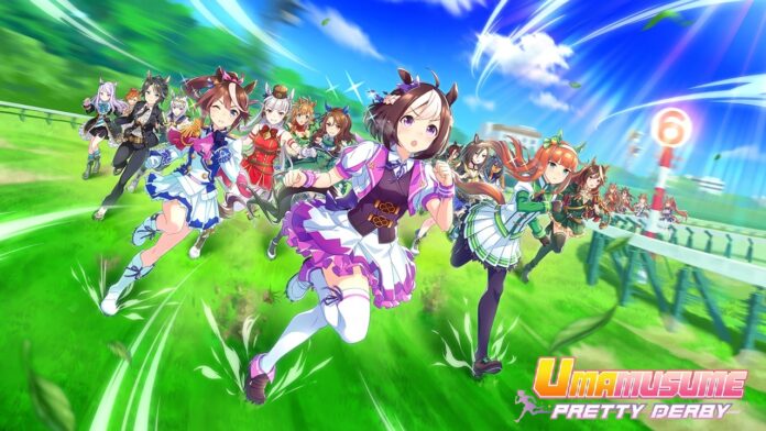 featured image for our news on Umamusume: Pretty Derby. It shows the girls from the game running towards the viewers.