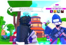 Anime Weapons Titles Masterlist: Obtainment and Buffs Feature image for our anime weapons titles masterlist guide showing a player holding a fan and looking to a boss who has his fists raised