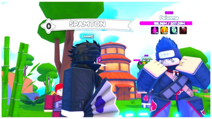 anime-weapons-titles-masterlist Feature image for our anime weapons titles masterlist guide showing a player holding a fan and looking to a boss who has his fists raised