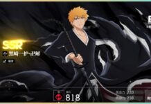 Bleach Soul Resonance Best Team Builds Feature image for our bleach soul resonance best team builds guide showing an SSR ichigo unit wearing a black outfit as he looks to the camera and smiles.