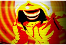 Doom by Fate Codes For Free Tickets and Skins Feature image for our doom by fate codes guide showing the third milestone jeff the killer skin cutscene which has an abrasive yellow and red overlay filter