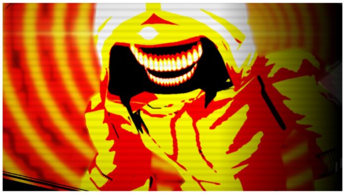 doom-by-fate-codes Feature image for our doom by fate codes guide showing the third milestone jeff the killer skin cutscene which has an abrasive yellow and red overlay filter
