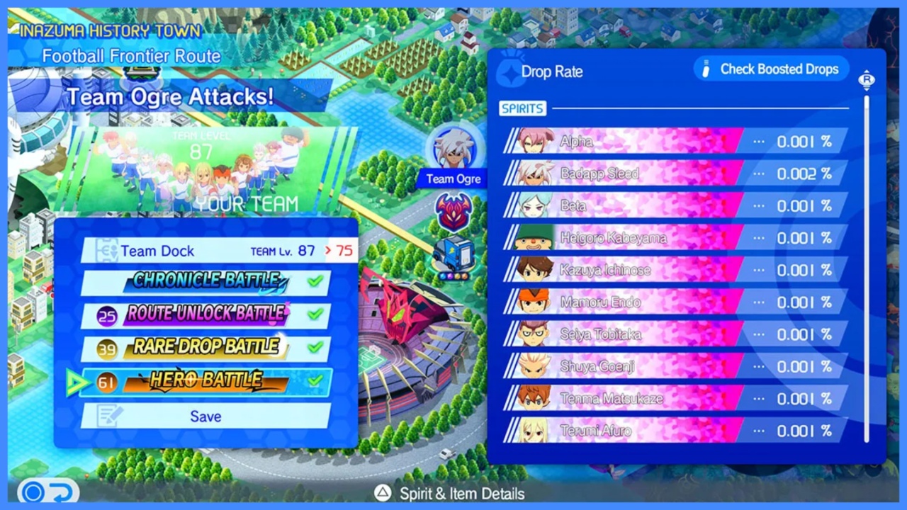 image shows the spirit drop rates from the inazuma hero battles.