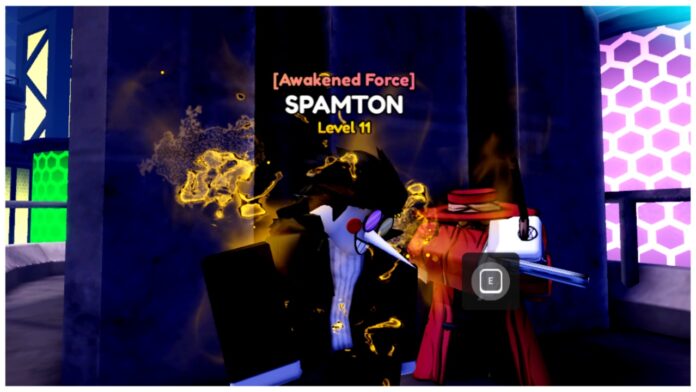 Feature image for our how to obtain all anime rangers x halloween units guide showing a player dressed as spamton standing with the Dracula quest npc on top of a building
