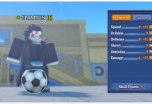 Inazuma Strikers Stats – Build, Resets, FAQ, and More! Feature image for our Inazuma Strikers Stats guide showing a player wearing different items with a ball under their foot whilst looking at their stats window on the right