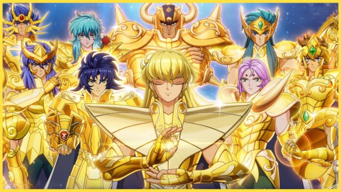 saint-seiya-ex-tier-list-kong Feature image for our saint seiya ex tier list showing a bunch of characters wearing the iconic golden armour looking into the camera.