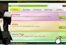 Uma Racing Name Tags Guide and Masterlist Feature image for our uma racing name tags guide showing a player dancing on the shop screen with a hand pointing to the buy button for the name tags