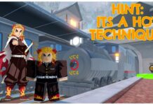 Weak Legacy 2 Best Breathing Styles for Dungeons – Which Breathing Is the Strongest? Feature image for our weak legacy 2 best breathing styles for dungeons guide showing the muden train raid platform with the rengoku trainer npc and a png of the real rengoku on the left.